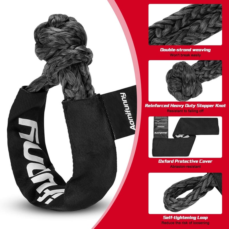 Aomifunny Synthetic Soft Shackle Rope, 2-Pack 1/2in x 22in, 56000 Lbs Breaking Strength, Recovery Tow Shackles with Winch Ring for Off-Road Vehicles (Black) - Image 3